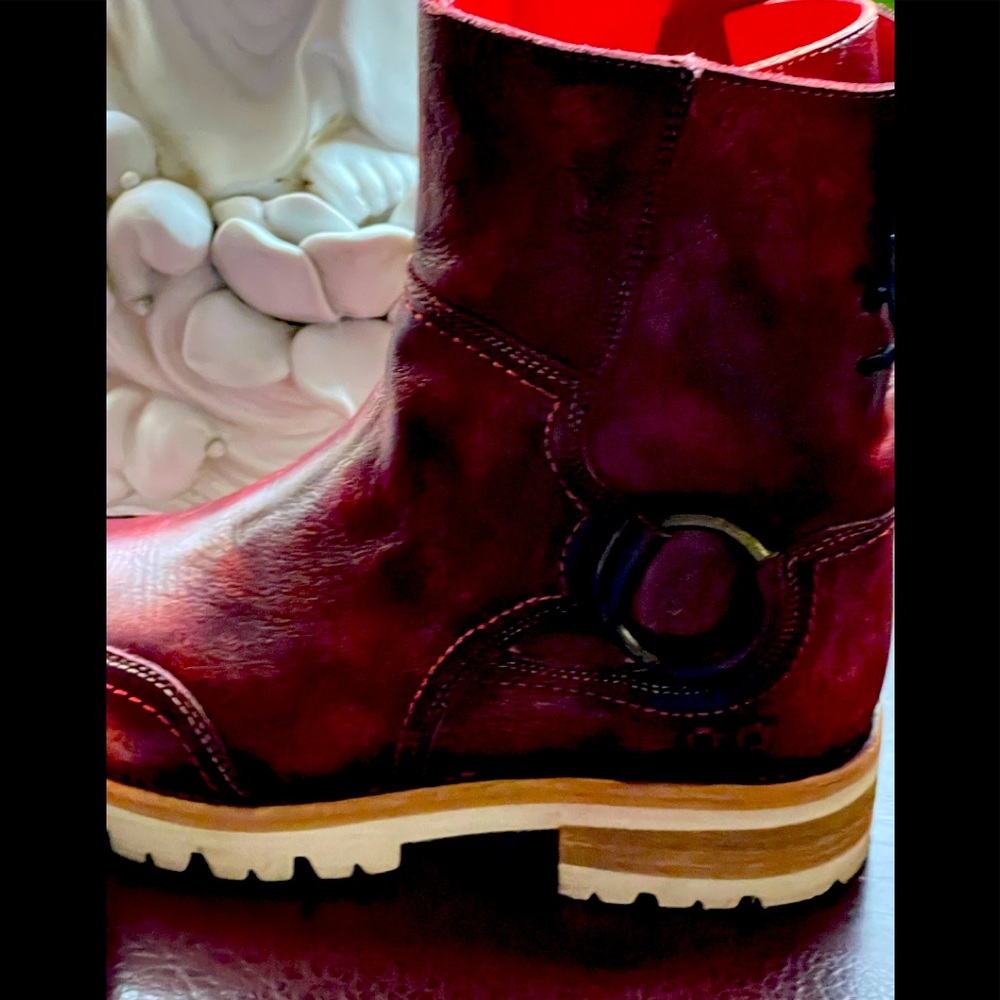 Stylish Red Leather Ankle Boots